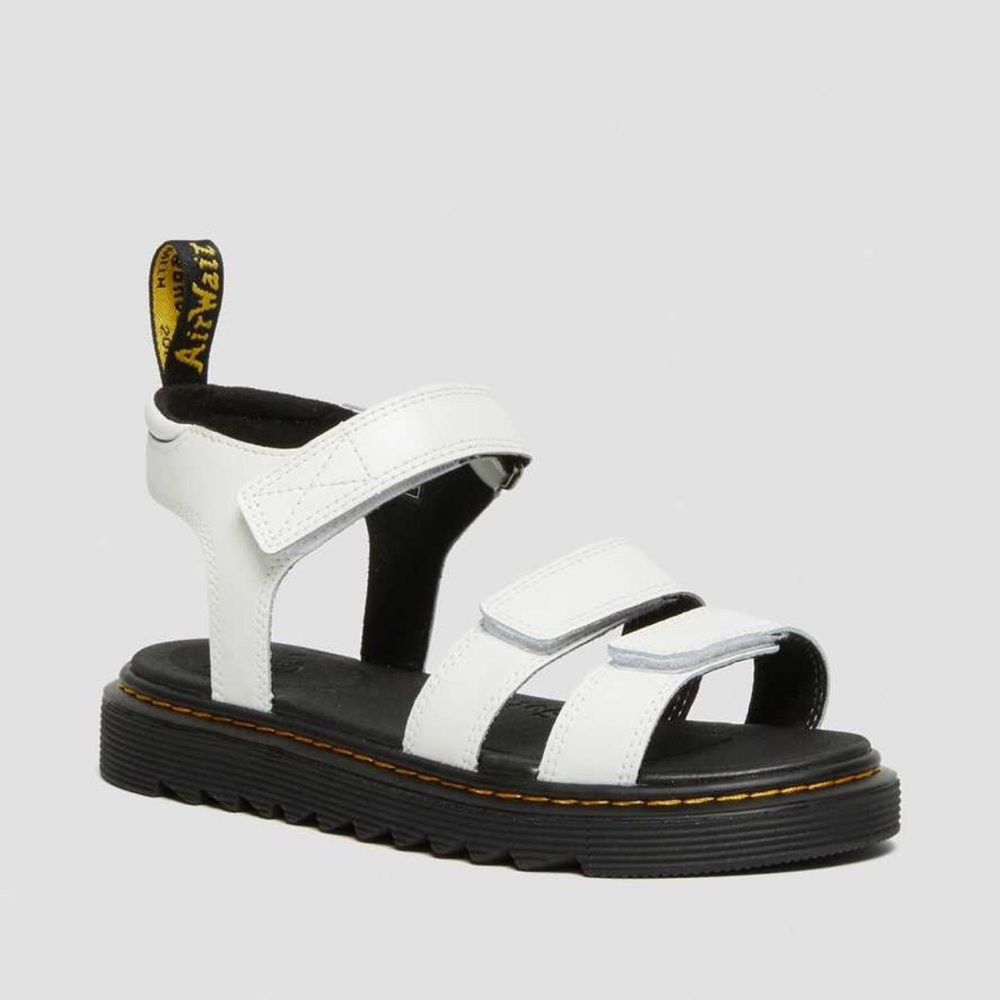 Dr. Martens White & Black Leather Velcro Strap Sandals